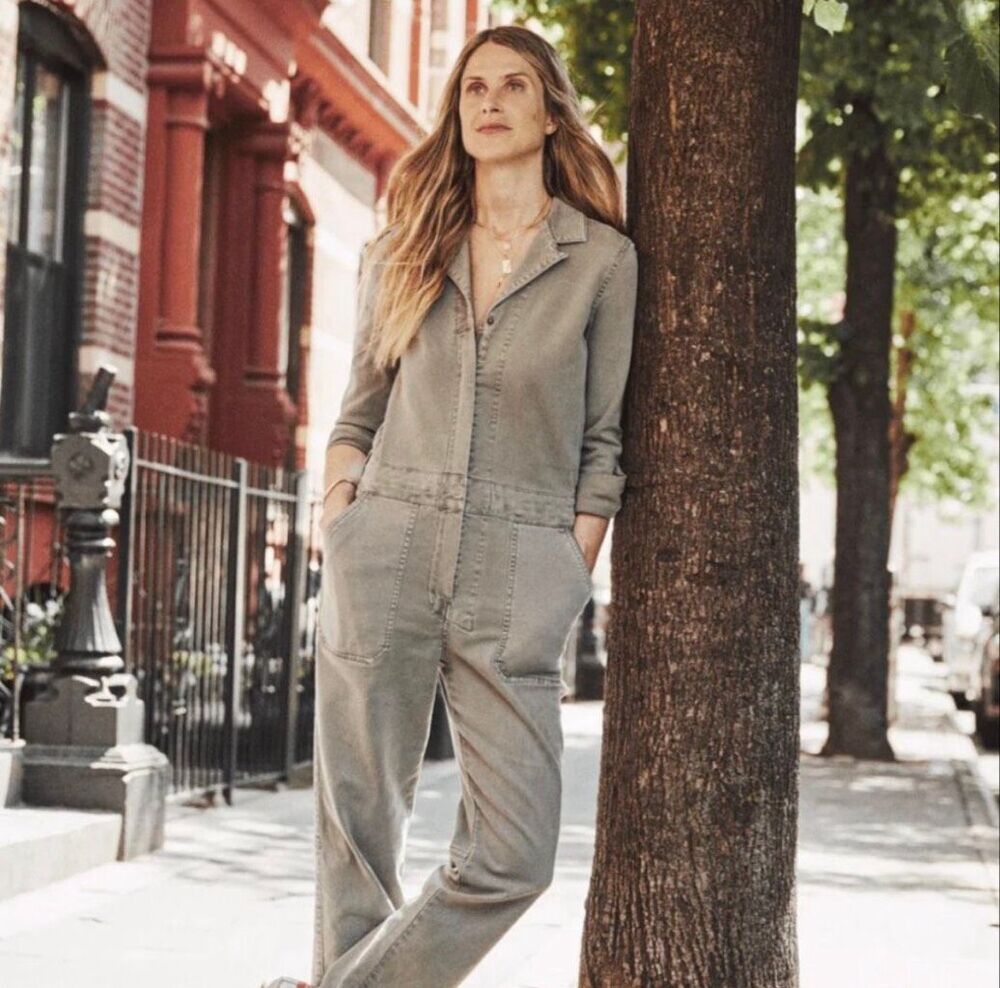 Faherty Overland Twill Olive Organic Cotton Utility Jumpsuit Size S